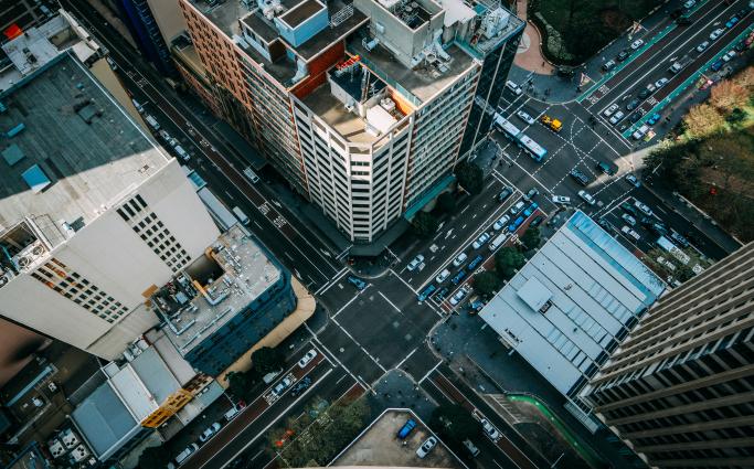 Skyscrapers and traffic in city