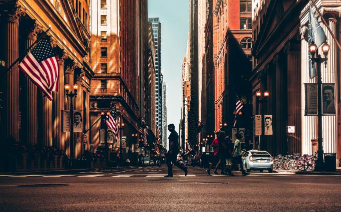 City Street with American Flags